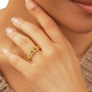 Ribbed chain ring Cuban link style 14k gold plated